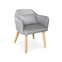 chaise avec accoudoirs tissu gris et pieds bois clair biggie