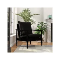 fauteuil  fauteuil de relaxation fauteuil salon noir cuir véritable avec bois d'acacia meuble pro frco84836