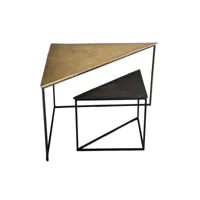 set de 2 tables gigognes triangles - aluminium doré et noir avec pieds métal