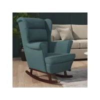 fauteuil à bascule et pieds en bois massif d'hévéa bleu velours