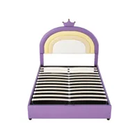 lit rembourré adolescent violet clair 140 * 200 avec cadre à lattes et tête de lit, support de lattes en bois, tête de lit réglable en hauteur