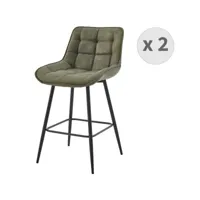 grant - fauteuil de bar vintage en microfibre army et métal noir (x2)