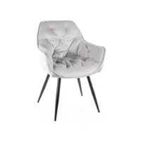chaise avec accoudoir velours matelassé et acier noir klakine - lot de 2-couleur gris clair