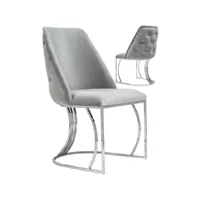 lot de 2 chaises de salle à manger design avec capitonnage à l'arrière revêtement en velours gris clair et piètement en acier inoxydable argenté collection linda viv-112872