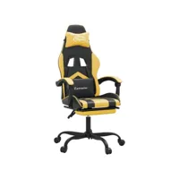 fauteuil gamer - chaise gaming - chaise de bureau ergonomique pivotante et repose-pied noir et doré similicuir pwfn43386