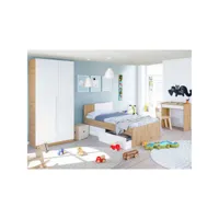 chambre enfant complète 90x190 blanc-chêne - toza n°2 - cadre de lit : l 97 x l 196 x h 77 cm ; armoire : l 90 x l 52 x h 200 cm , bureau : l 81 x l 40 x h 77 cm