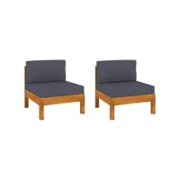 canapés centraux 2 pcs canapé fixe  canapé scandinave sofa avec coussins gris foncé acacia solide meuble pro frco83220