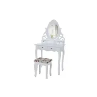 table de miroir de salle de bain coffreuse table basse miroir rdt04w de songmics avec tabouret,blanc