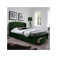 lit capitonné tissu vert avec sommier et rangements rosalie 899