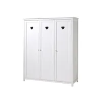 milady - armoire 3 portes blanche motifs coeurs ajourés