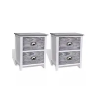 table de nuit chevet commode armoire meuble chambre 2 pcs avec 2 tiroirs gris et blanc helloshop26 1402170