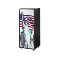 grand caisson à rideau sur roulettes 3 tiroirs noir imprimé statue de la liberté orga 108 cm