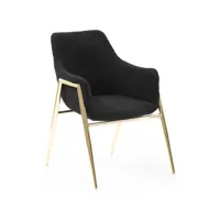 chaise salle à manger design revêtement en tissu bouclette noir avec piètement en acier doré  l. 60 x p. 60 x h. 84 cm collection metz viv-99226