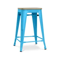 tabouret de bar design industriel - bois et acier - 61cm - stylix turquoise