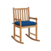 chaise à bascule fauteuil à bascule  fauteuil de relaxation avec coussin bleu bois de teck solide meuble pro frco94983