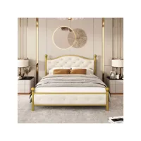 lit adulte 140x200 cm, lit double avec la tête de lit, cadre en métal, or