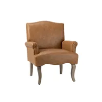 fauteuil moderne en faux cuir avec pieds en bois et accoudoirs roulés, chaise rembourrée confortable pour salon chambre bureau, camel
