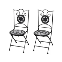 lot de chaises  pliables de bistro 2 pièces céramique noir et blanc