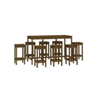 ensemble de bar 9 pcs, table et chaises de salle à manger marron miel bois de pin massif plq1559 meuble pro
