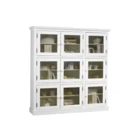 bibliothèque vitrine blanche 9 portes vitrées style anglais l 163 h 170 p 37 cm 40509
