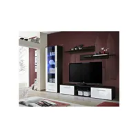 ensemble meuble tv mural  - galino ii - 250 cm  x 190 cm x 45 cm - wengé et blanc