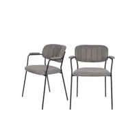 jolien - lot de 2 chaises avec accoudoirs et pieds noirs - couleur - gris