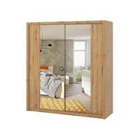 armoire portes coulissantes - rinker - 200 cm - chêne artisanal - avec miroir