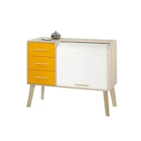 meuble d'entrée chêne 3 tiroirs oranges - coloris rideau: rideau blanc happy300ccbm