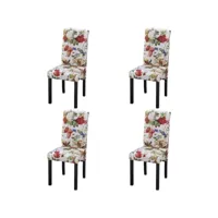 lot de 4 chaises de salle à manger cuisine style rustique motif fleurs en tissu multicolore cds021771