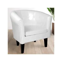 fauteuil chesterfield avec repose pied en synthétique avec éléments décoratifs touffetés chaise cabriolet tabouret pouf meuble de salon blanc helloshop26 01_0000109
