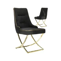 lot de 2 chaises de salle à manger design revêtement en velours noir et piètement en acier inoxydable doré l.48 x p. 56 x h. 95 cm collection lavida viv-112880