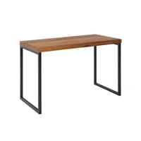 finebuy table de bureau petit 117x59x76,5 cm bois massif et métal bureau  table pour ordinateur simple  table pc moderne marron