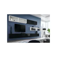 ensemble meuble tv mural cube 14 design coloris noir et blanc. meuble de salon suspendu