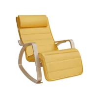 fauteuil à bascule, avec accoudoirs en bois, chaise d’allaitement, repose-pieds réglable en 5 positions, capacité 150 kg, pour chambre, salon, jaune canard et couleur boisée