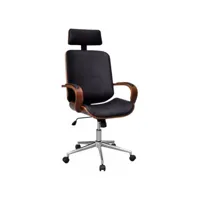 chaise rotative avec accoudoirs similicuir bois et métal chromé noir mokarel