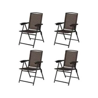 gientex lot de 4 chaises de jardin pliantes dossier inclinable avec accoudoirs en acier résistantes aux intempéries extérieur marron