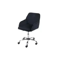 fauteuil chaise de bureau sur roulettes pivotant style rétro en tissu velours noir 04_0001847
