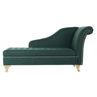 chaise longue, méridienne en polyester coloris vert et bois naturel  - longueur 160  x profondeur 71 x hauteur  83 cm