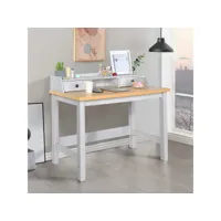 bureau moderne bois et blanc avec tiroirs et rangement avec strcture en bois 108*55*88cm