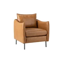 fauteuil en cuir, fauteuil moderne en similicuir rembourré chaises de salon avec coussin mobile pour salon, bureau, lecture, réception client, brun
