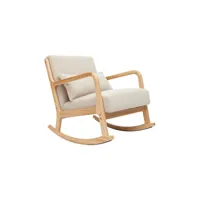 rocking chair scandinave en tissu effet velours beige et bois clair massif derry