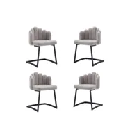 chaise de salle à manger lot de 4 chaise de chambre et de salon chaise de loisirs avec piètement gris en velours d'agneau synthétique