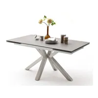 table à manger extensible en céramique gris clair et acier brossé - l.160-240 x h.76 x p.90 cm -pegane- pegane
