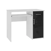 torpe - bureau informatique contemporain 90x74x50 cm - taille compacte + support clavier + tiroir - table ordinateur - blanc/noir laqué