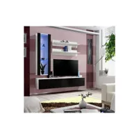 price factory - meuble tv fly h2 design, coloris blanc et noir brillant. meuble suspendu moderne et tendance pour votre salon.