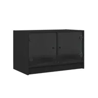 meuble tv, banc tv, meuble de rangement avec portes en verre noir 68x37x42 cm pwfn46682