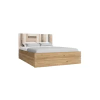tiares - lit 140x190cm avec tiroirs aspect chêne tête de lit effet bois vieilli