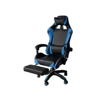 chaise de bureau inclinable en cuir écologique avec repose-pieds bleu et noir 64x53x h123 - 133 cm