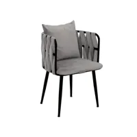 chaise avec accoudoir sawyer métal noir et velours gris