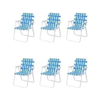 costway lot de 6 chaises de plage pliable avec cadre en métal,chaise pliante portable avec accoudoir, idéal pour jardin, piscine, plage, camping, 57 x 56 x 80 cm, charge max 120kg (bleu)